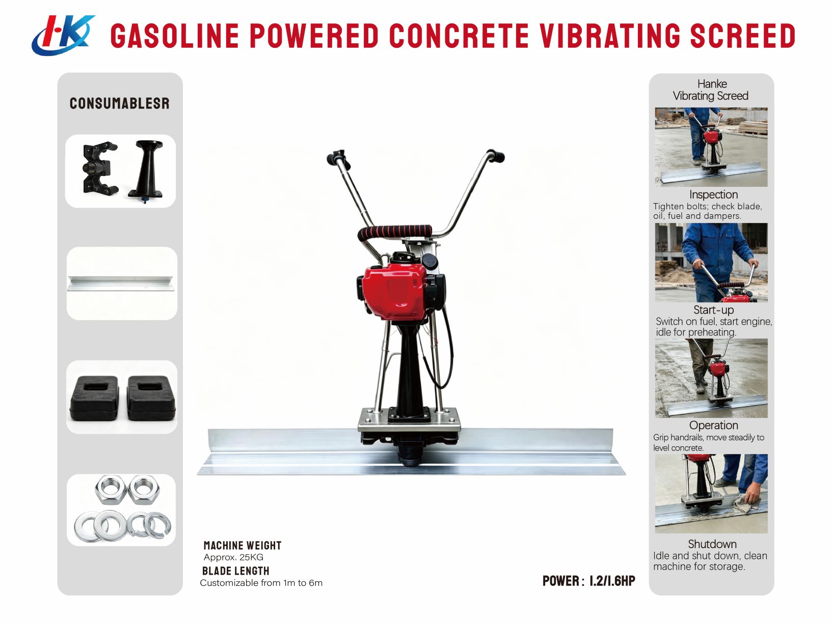 Gasoline Powered Concrete Vibrating Screed 1