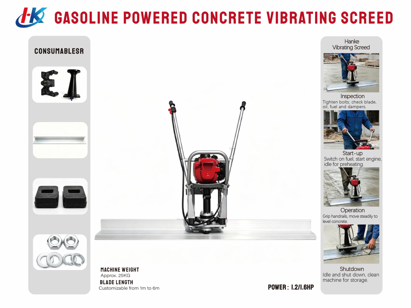 Gasoline Powered Concrete Vibrating Screed 2