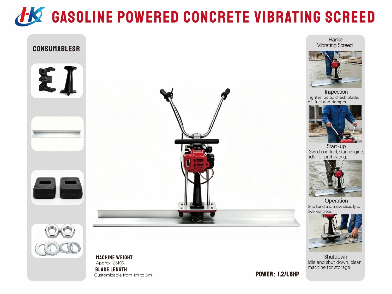 Gasoline Powered Concrete Vibrating Screed 5