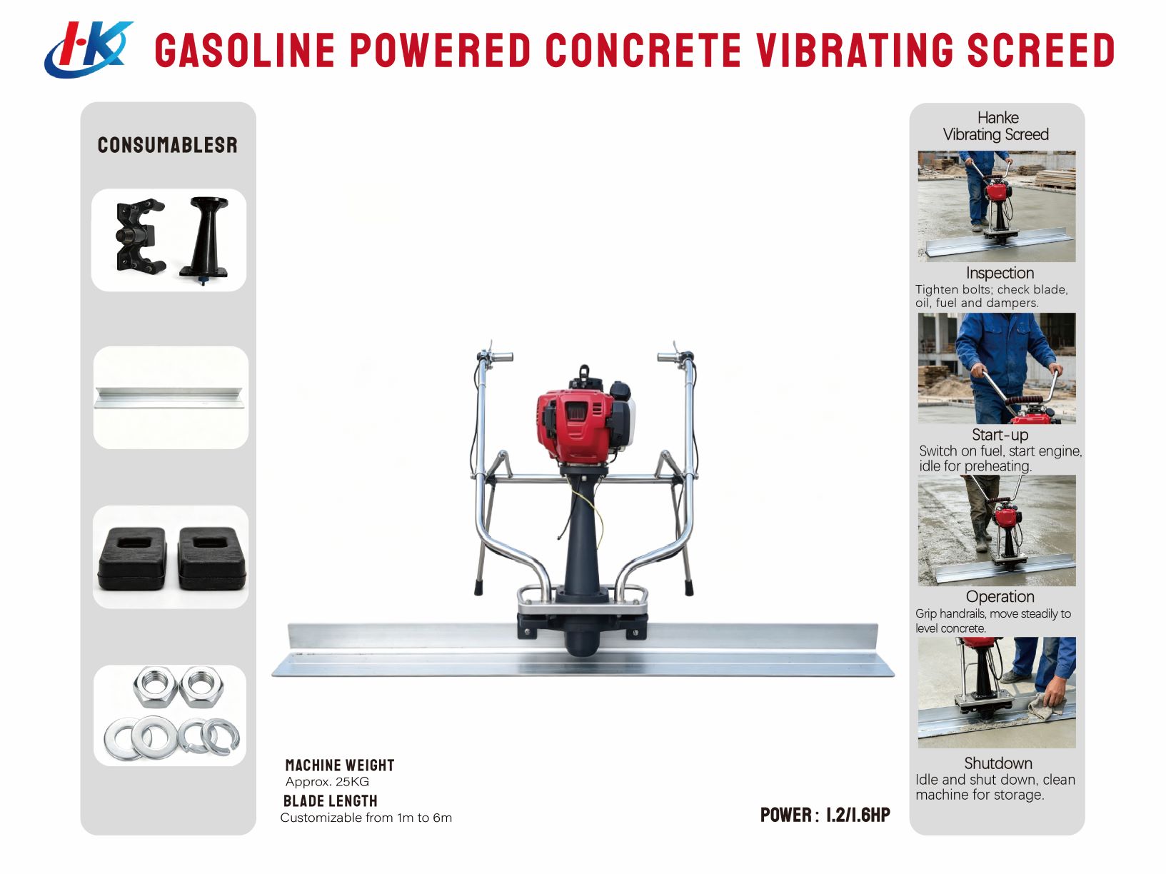 Gasoline Powered Concrete Vibrating Screed 6