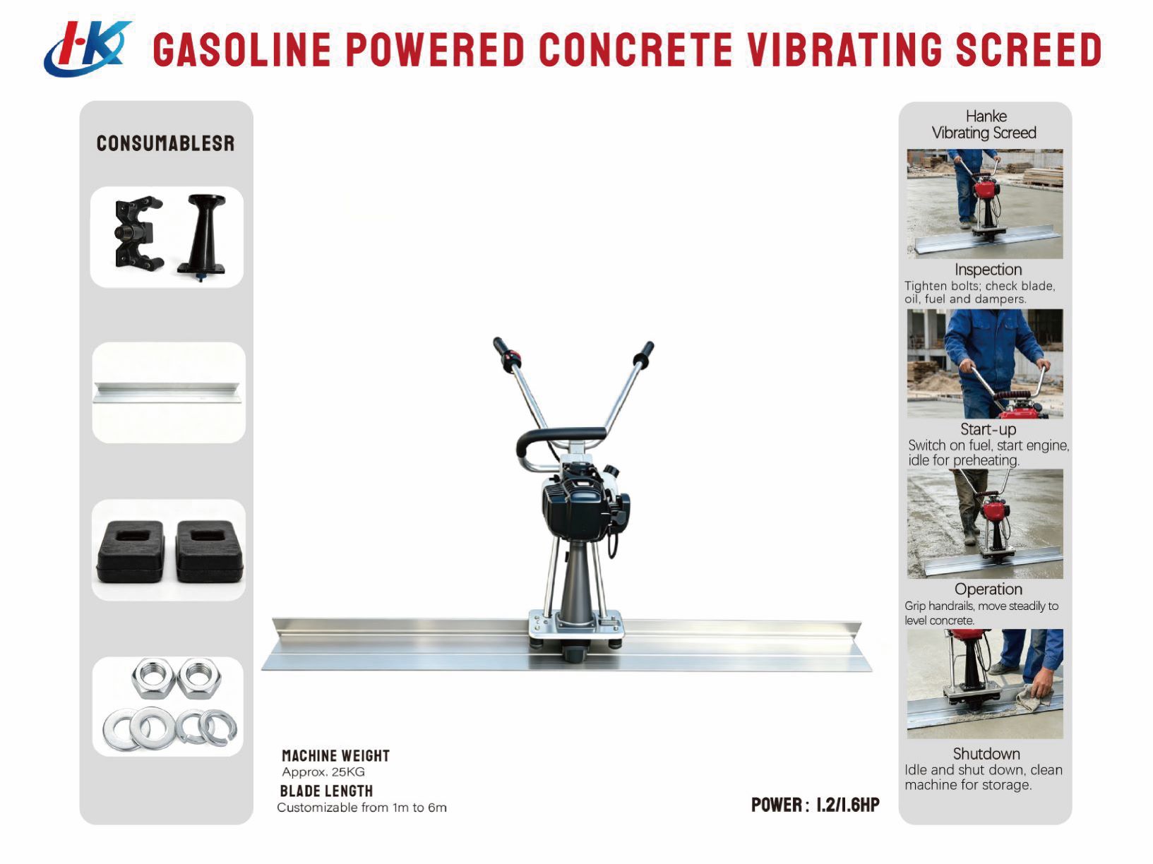 Gasoline Powered Concrete Vibrating Screed 7