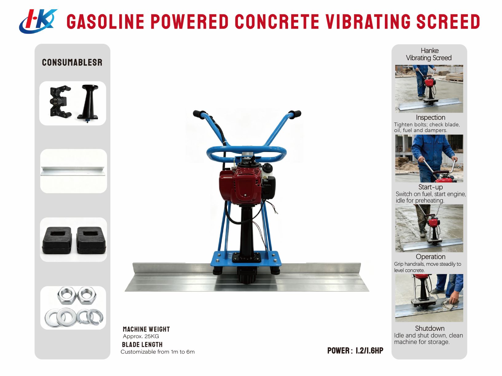 Gasoline Powered Concrete Vibrating Screed 8