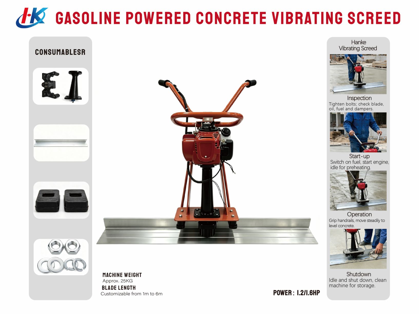 Gasoline Powered Concrete Vibrating Screed 9