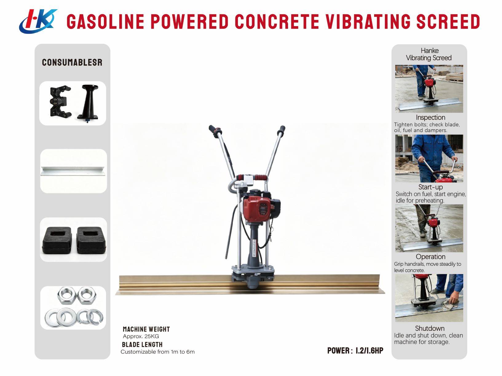 Gasoline Powered Concrete Vibrating Screed 10