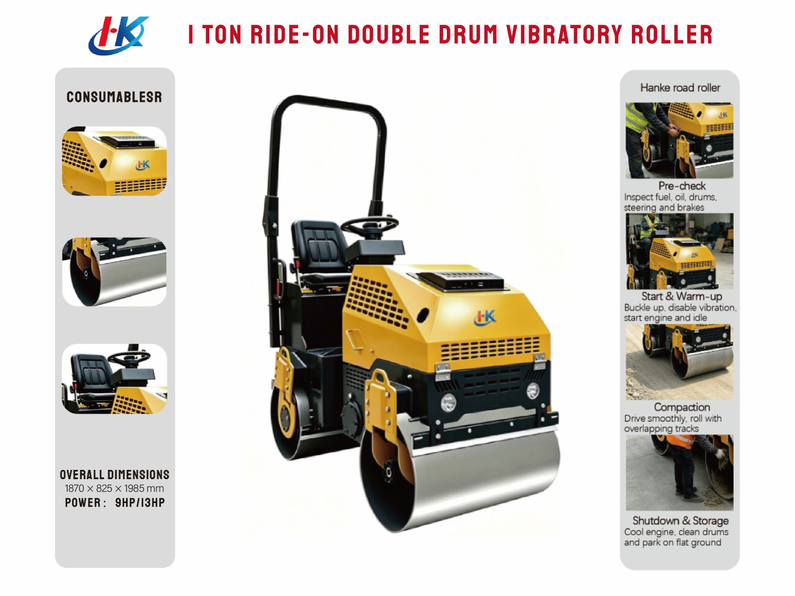 1 TON RIDE-ON DOUBLE DRUM VIBRATORY ROLLER