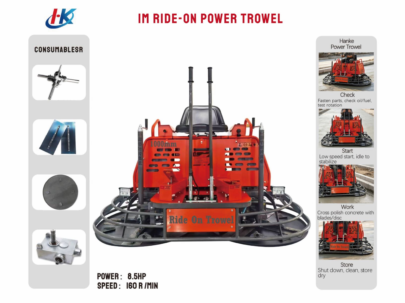 1M Ride on Power Trowel