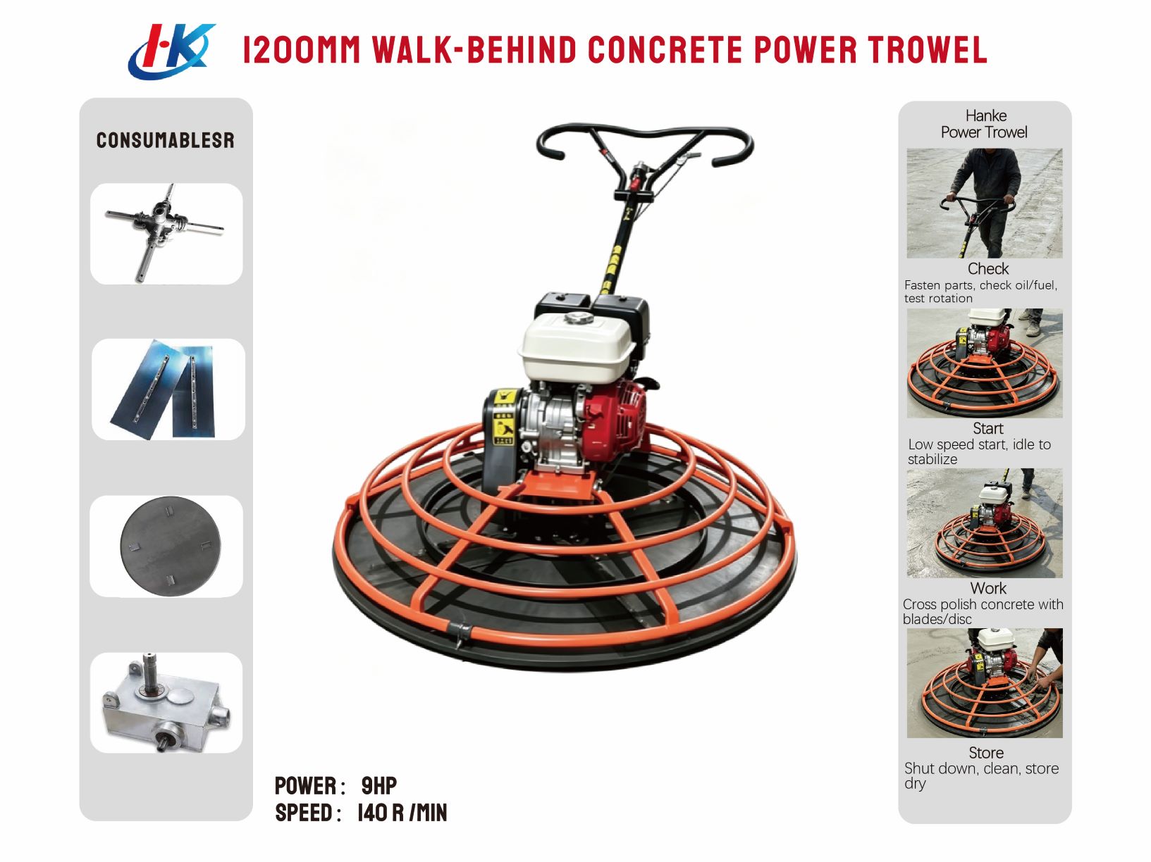 1200mm Walk-behind Concrete Power Trowel