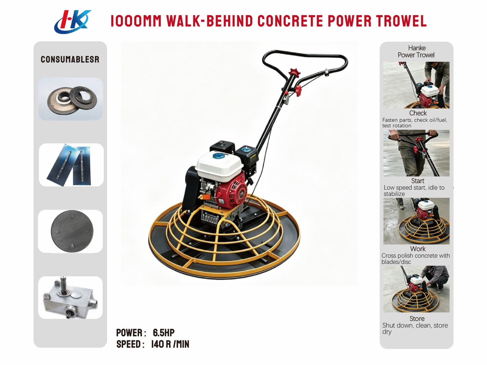 1000mm Walk-behind Concrete Power Trowel