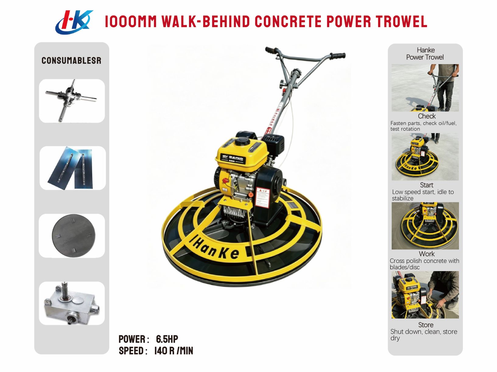 1000mm Walk-behind Concrete Power Trowel 8