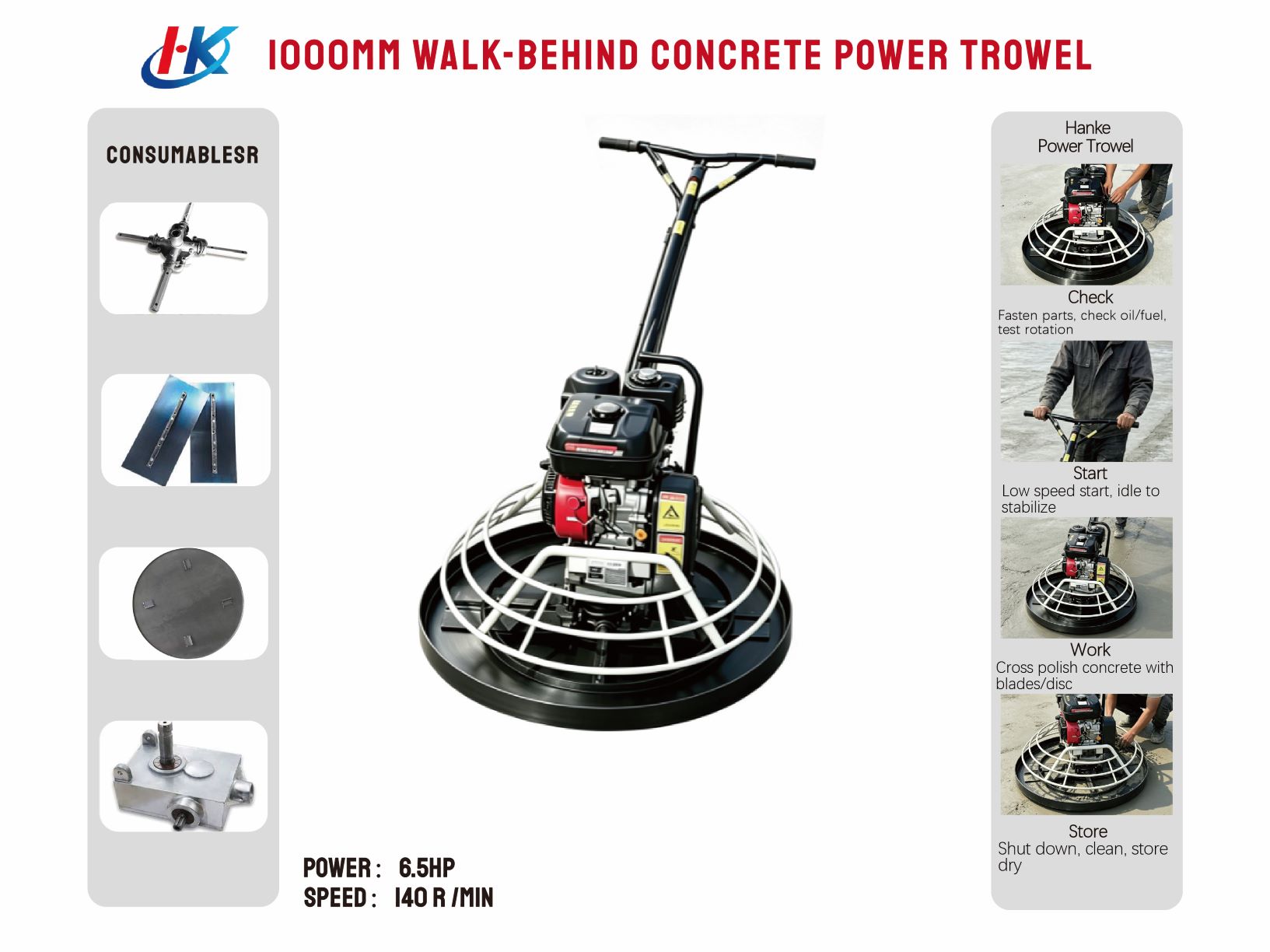 1000mm Walk-behind Concrete Power Trowel 7