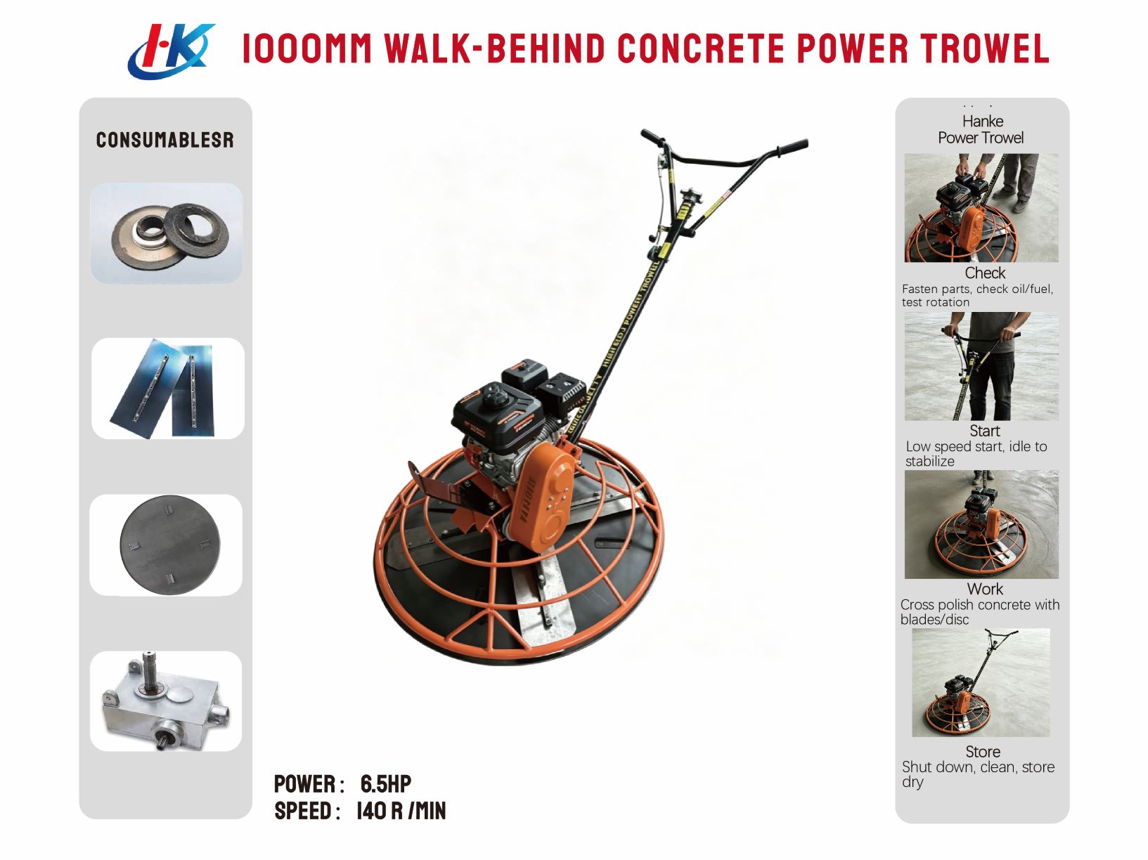 1000mm Walk-behind Concrete Power Trowel 5