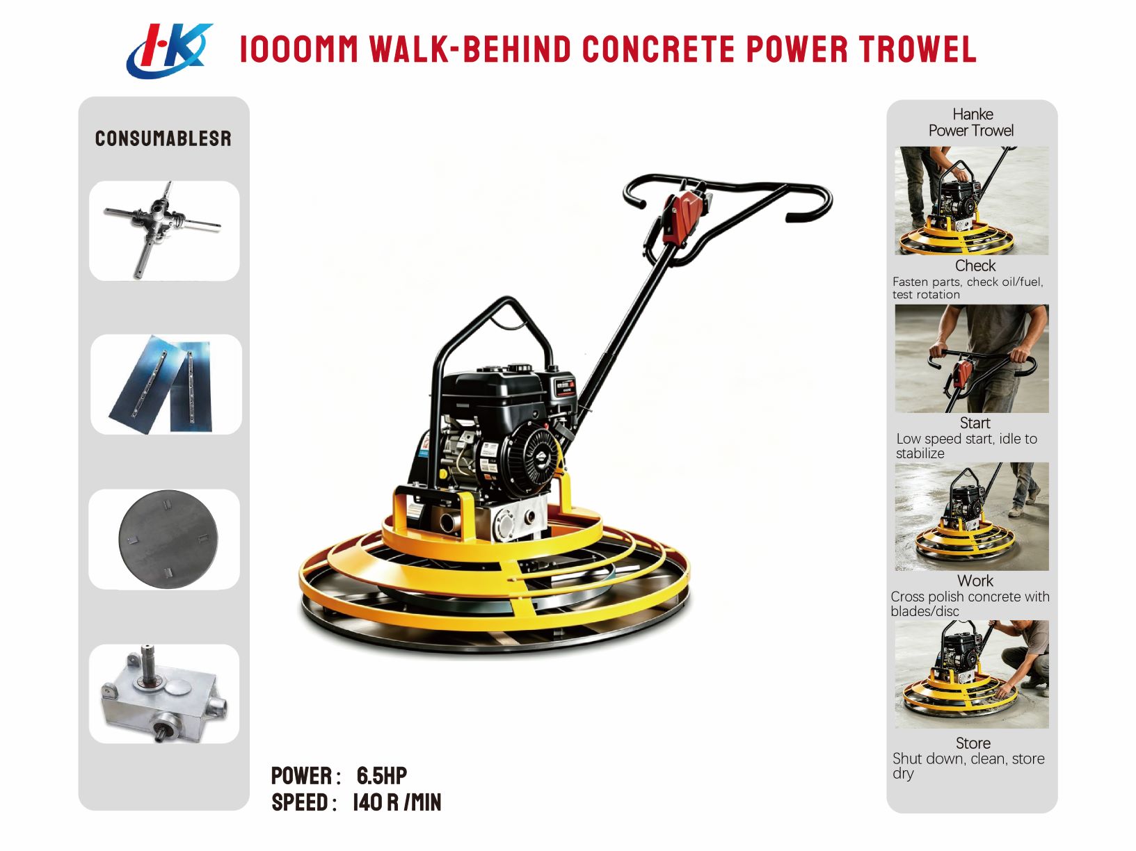 1000mm Walk-behind Concrete Power Trowel 6