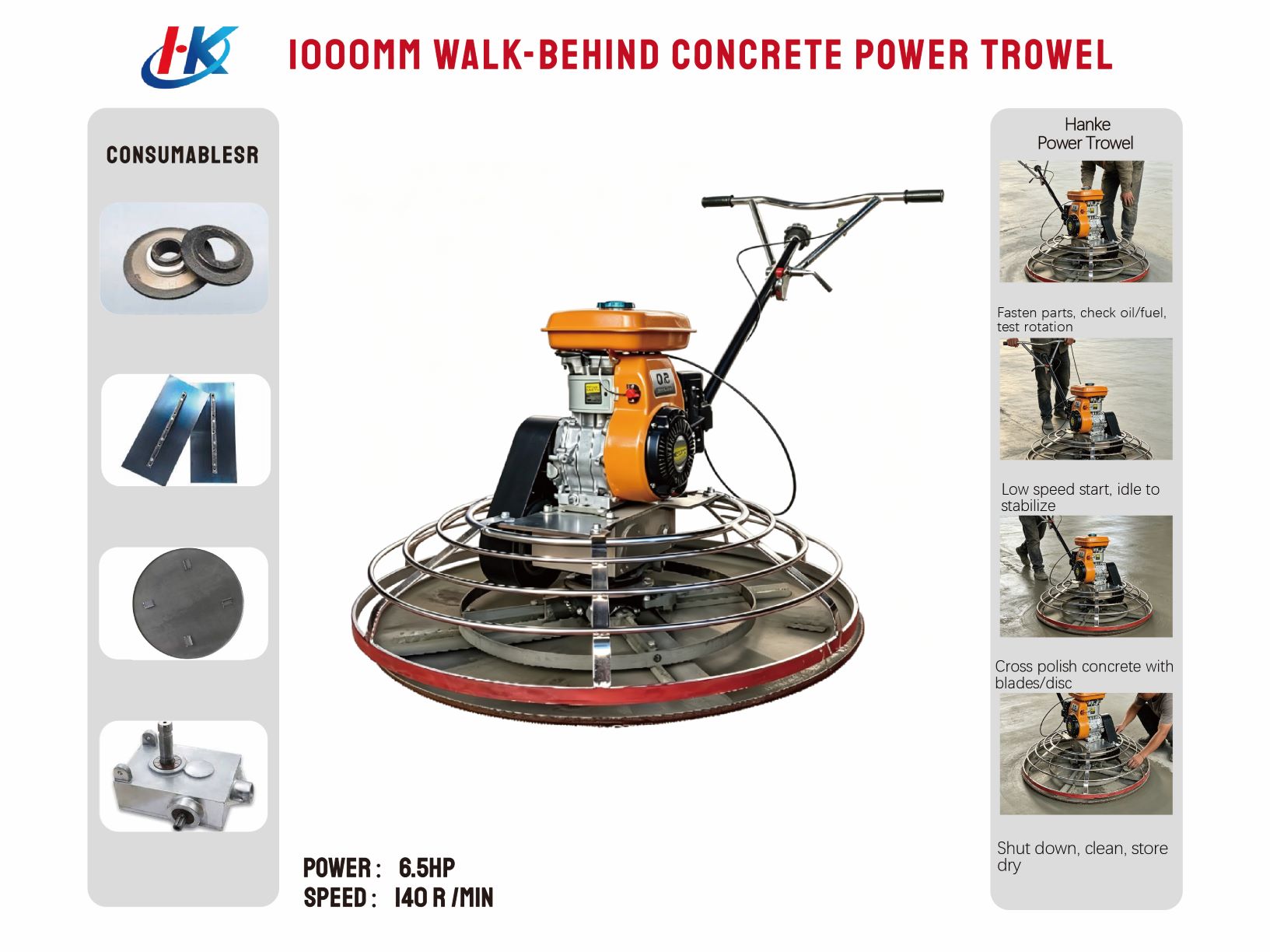 1000mm Walk-behind Concrete Power Trowel 2