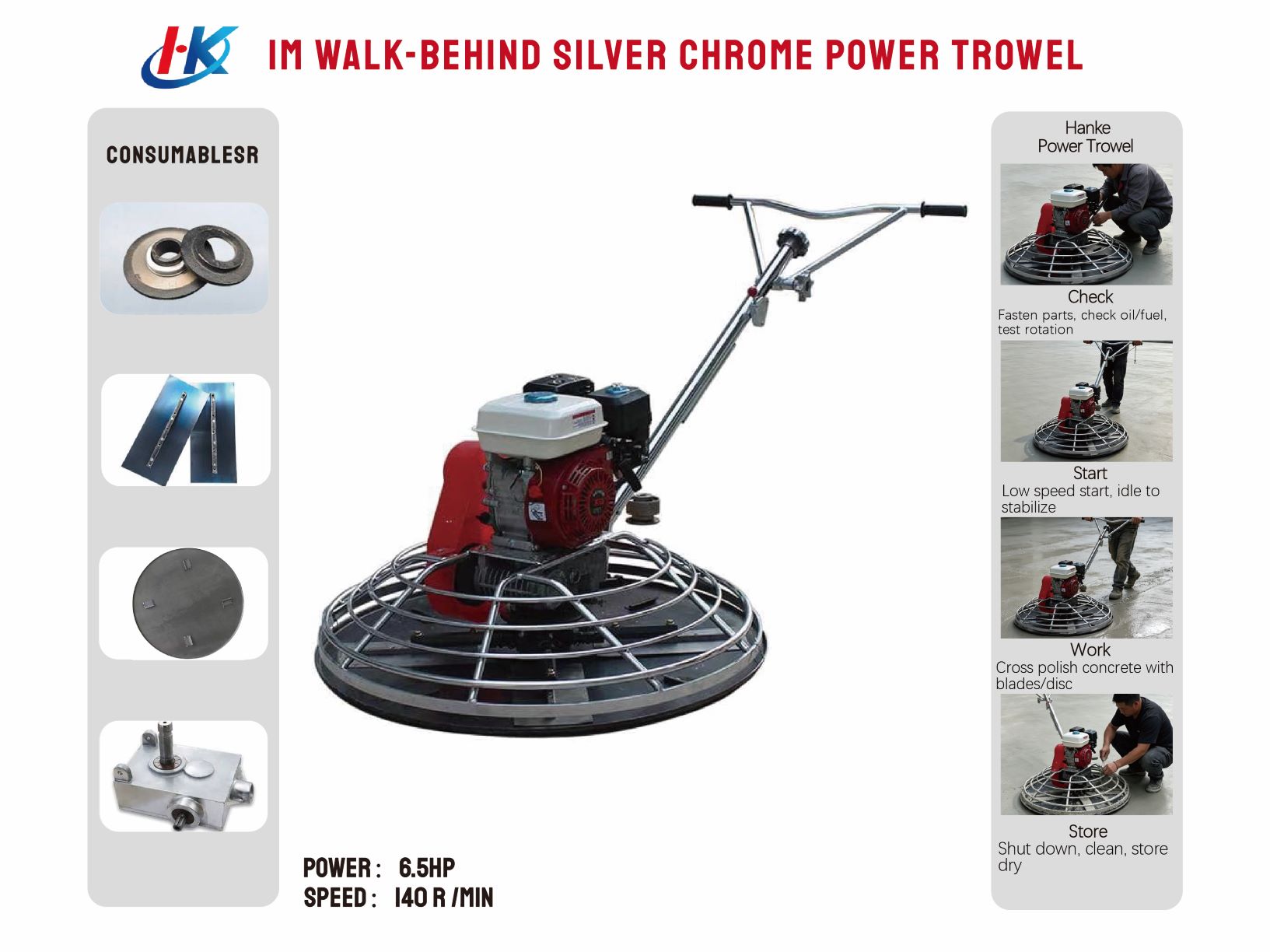 1m Walk-behind Silver Chrome Power Trowel