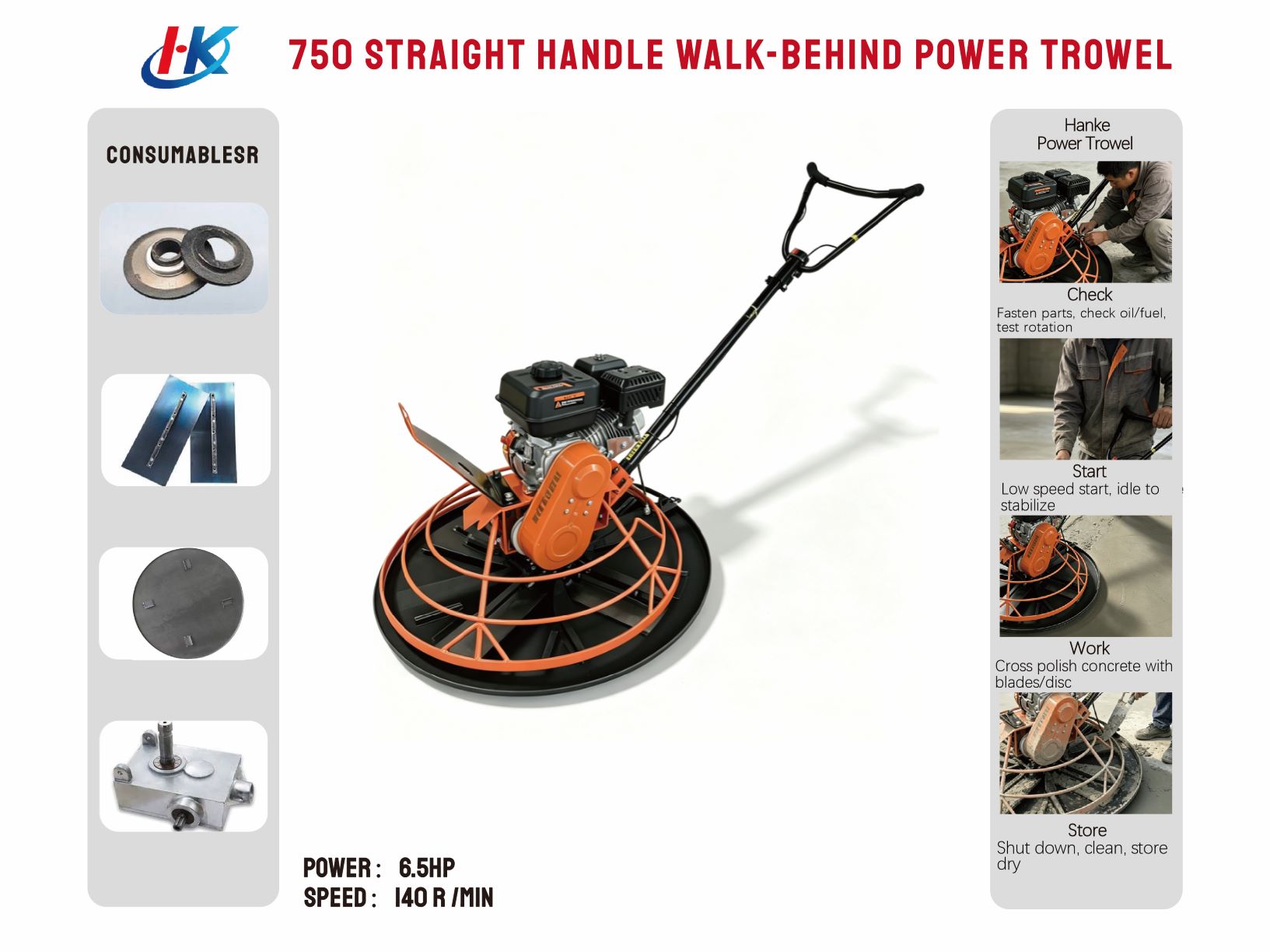 750 Straight Handle Walk-behind Power Trowel
